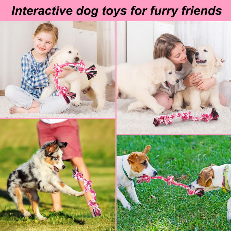 SZEE Dog Rope Toys, 3 Knots Chew Rope Toy for Medium and Small Dogs, Natural Cotton Dog Pull Rope for Tug of War and Teeth Cleaning (Pink) Pink - PawsPlanet Australia