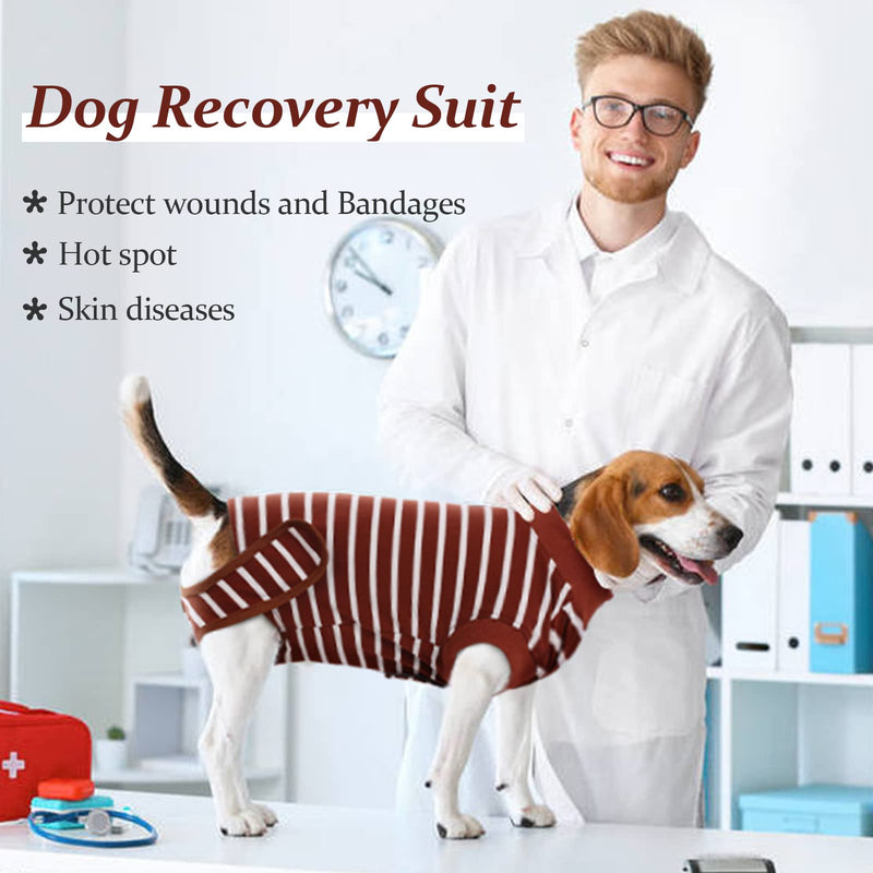 Dog Recovery Suit, Recovery Shirt Abdominal Wound Protector Puppy Medical Surgical Clothes Post-Operative Vest Pet After Surgery Wear E-collar & Cone Alternative for Dog Male Female(Brown, XS) Brown Stripes - PawsPlanet Australia