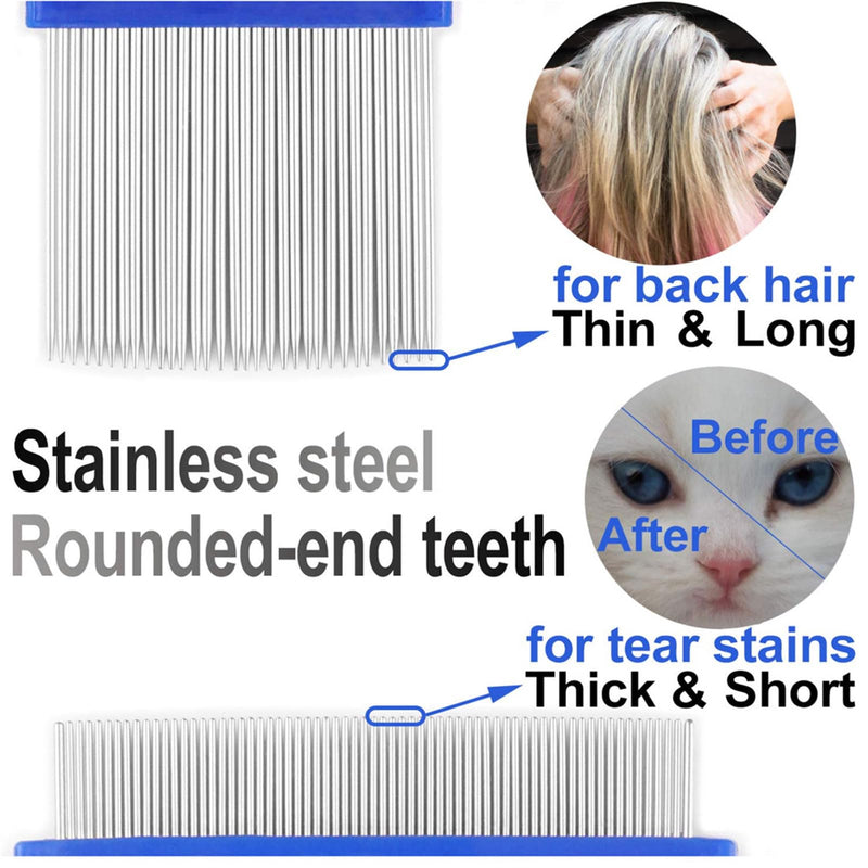 Vhger Pack of 6 Cat Dog Flea Comb, Lice Comb, Metal Teeth Lice Comb, Pet Dog Cat Care Comb (Blue) - PawsPlanet Australia