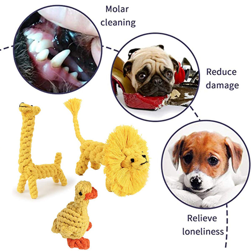 3 Pack Dog Rope Toys, Pet Puppy Chew Toys for Teething Boredom Dogs Rope Ball Knot Training Teeth Dogs Treats Toys Dog Gifts(Duck, Lion,Deer) - PawsPlanet Australia