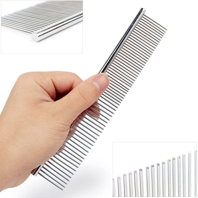 lumcov dog combs 2-in-1 stainless steel pet comb, pet steel comb with rounded ends, stainless steel teeth, for removing tangles and knots (6.7 inches) silver - PawsPlanet Australia