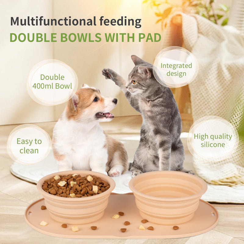 Dog Food Bowls Pet Bowls & Dog Water Bowls with No-Spill and Non-Skid, Feeder Bowls with Dog Bowl Mat for Small Medium Large Size Dogs Cats Puppy Pets Beige - PawsPlanet Australia