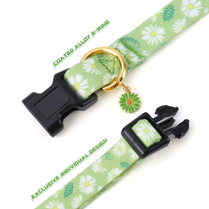 Cotton Handmade Dog Collar for Small Medium Large Dogs,Green Daisy with Pendant Cute Dog Collars,Ideal for Girl Dogs Boy Dogs (Medium) Green - PawsPlanet Australia