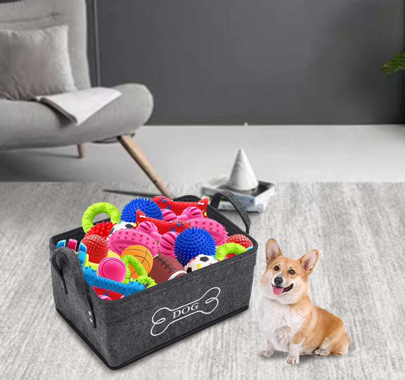 Morezi Felt dog toy basket storage and dog toy storage, pet toy boxes organizer - Perfect for organizing pet toys, blankets, leashes, dry food and bone - Gray - PawsPlanet Australia