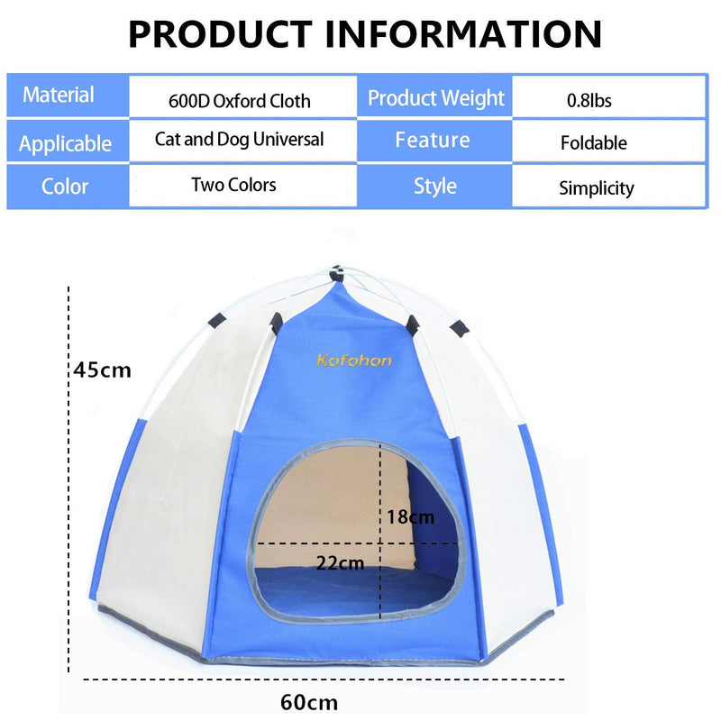 KOFOHON Dog& Cat Tent Foldable Pet Outdoor Camping House,Suitable for Animals Under 22lbs Blue and Gray - PawsPlanet Australia