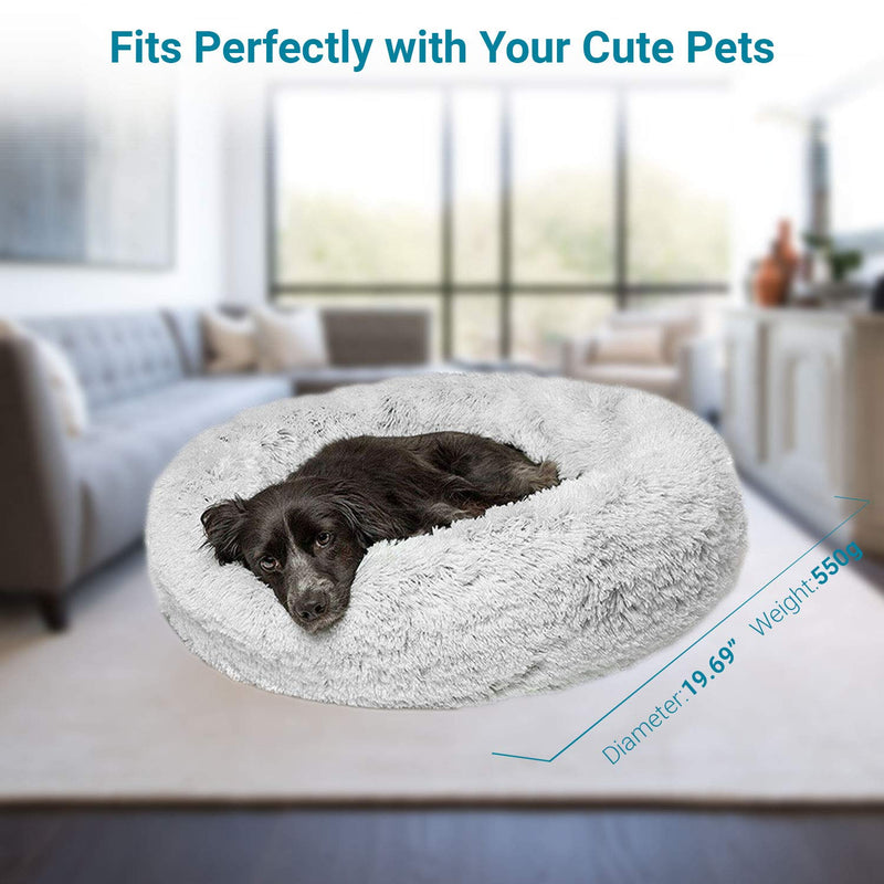 ComfyDegree Round Pet Calming Bed for Cat or Small Dog Puppy Soft Warm Cushion Kennel Sofa, Machine Washable and Anti - Slip Sleeping Bag (Grey) - PawsPlanet Australia