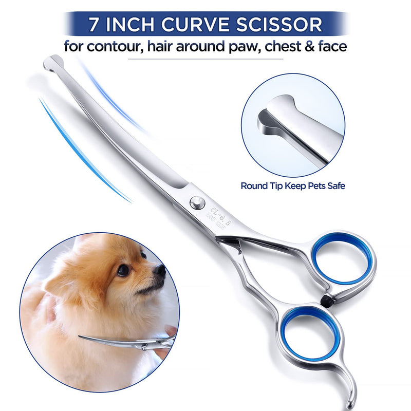 Gimars 4CR Stainless Steel Round Tips 3 in 1 Dog Grooming Scissors Set, Heavy Duty Grooming Trimmer Kit - Perfect Thinning, Curved Shears for Long Short Hair, Large Small Dogs Cat Pets - PawsPlanet Australia