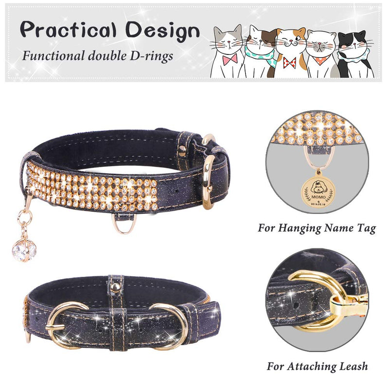PetsHome Cat Collar, Dog Collar, [Bling Rhinestones] Premium PU Leather with Pendant Adjustable Collars for Cat and Small to Medium Dog X-Small (Pack of 1) A-Black - PawsPlanet Australia