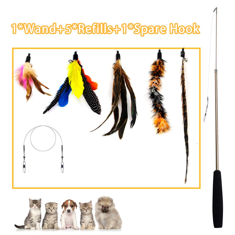 LIERKISS 5 Refills and a Spare Hook Cat Feather Toys,Interactive Retractable Cat Teaser Wand - PawsPlanet Australia