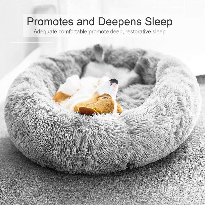 Dog Bed, Cat Calming Bed, Orthopedic Pet Donut Cuddler Round Plush Bed for Large Medium Small Dogs and Cats Small(23"x23") Light Grey - PawsPlanet Australia