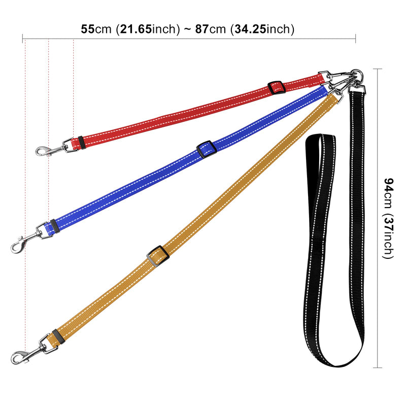 3-in-1 Dog Leashes, 3-Piece Dog Leash, 3-Way Dog Leash Splitter for Pets, Reflective, Removable, Padded, Adjustable, for 1,2 or 3 Dogs Colorful - PawsPlanet Australia
