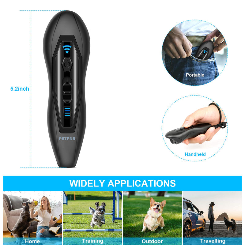 PETPNR Dog Barking Deterrent Devices-Ultrasonic Dog Training and Anti Barking Device, Rechargeable Dog Training Clickers w/4 Modes：Drive,Training，LED&Laser Light,Range of 16.4 Ft, Portable, Outdoors Black - PawsPlanet Australia