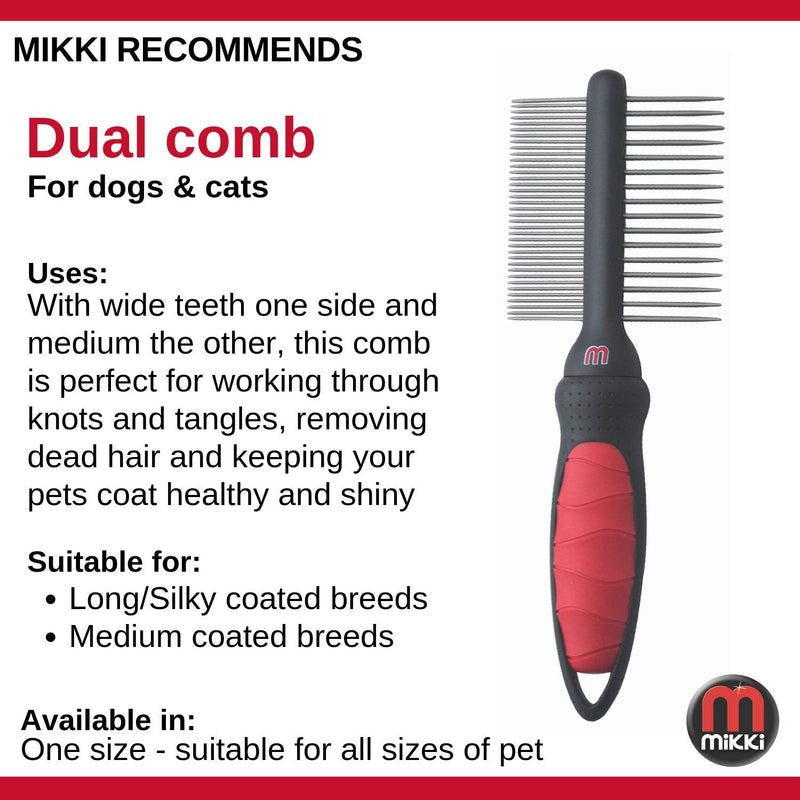 Mikki Dog, Cat Dual Comb -Double Sided Shedding Brush Removes Knots, Tangles -for Fine and Medium Coat Fine Medium Coat - PawsPlanet Australia