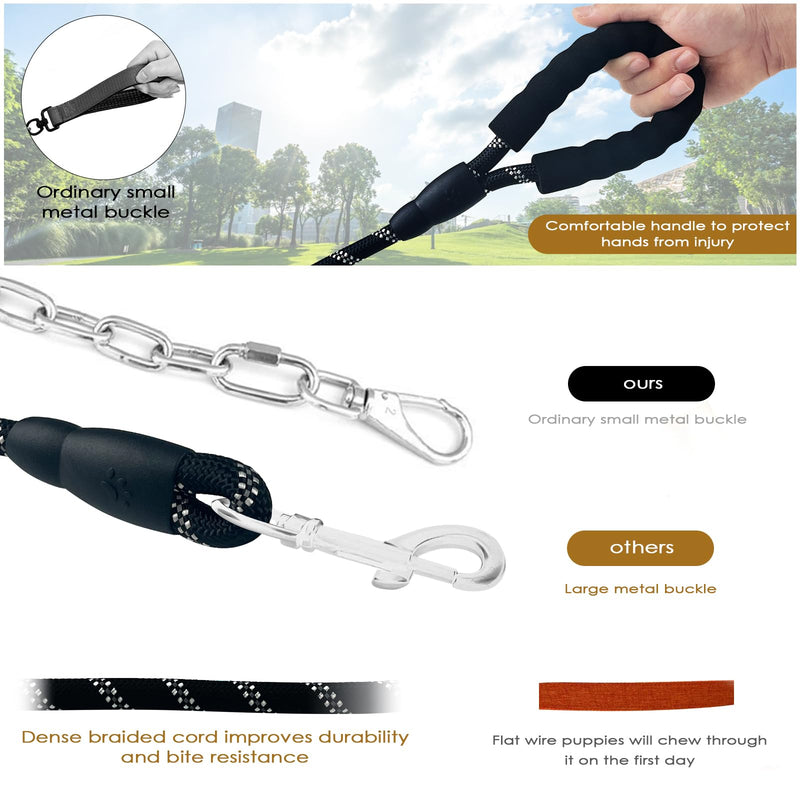Rseuphiee 1.5M Strong Dog Lead, Tow Lead with Comfortable Padded Handle, Reflective Training Lead for Safety at Night, Running Lead for Dogs for All Size Dogs (Black) - PawsPlanet Australia