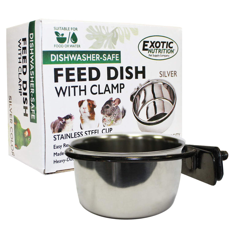 [Australia] - Exotic Nutrition Stainless Steel Cup with Holder 5 oz. (2 Pack) - Durable Feeding Dish Cage Mount - Parrots, Birds, Sugar Gliders, Squirrels & Other Small Pets 