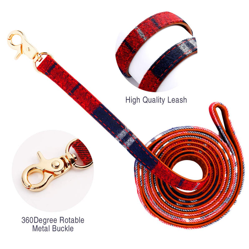 [Australia] - Bow Tie Dog Collar and Leash Set 3 PCS Cute Red Classic Plaid Adjustable Pet Puppy Collars Bandana with Bell for Small Medium Dogs and Cats Outdoor 