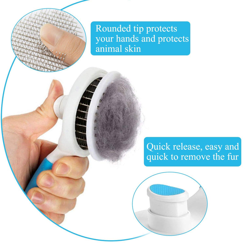 Pet Grooming Brush, Cat Dog Comb Brush, Self Cleaning Slicker Brushes for Shedding and Grooming Removes Loose Undercoat and Tangled Hair (Blue) Blue - PawsPlanet Australia