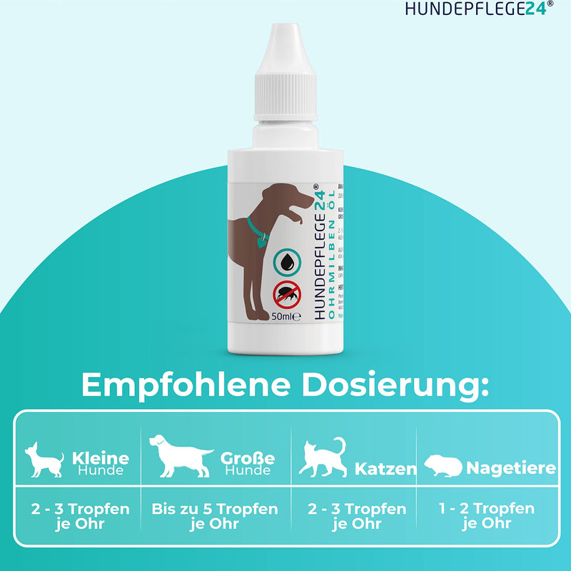 DOGPFLEGE24 Ear mite oil for dogs and cats - 100% natural immediate effect on ear mites, inflammation, ear mange, itching and discharge - ear drops for dogs against mites 50ml - PawsPlanet Australia