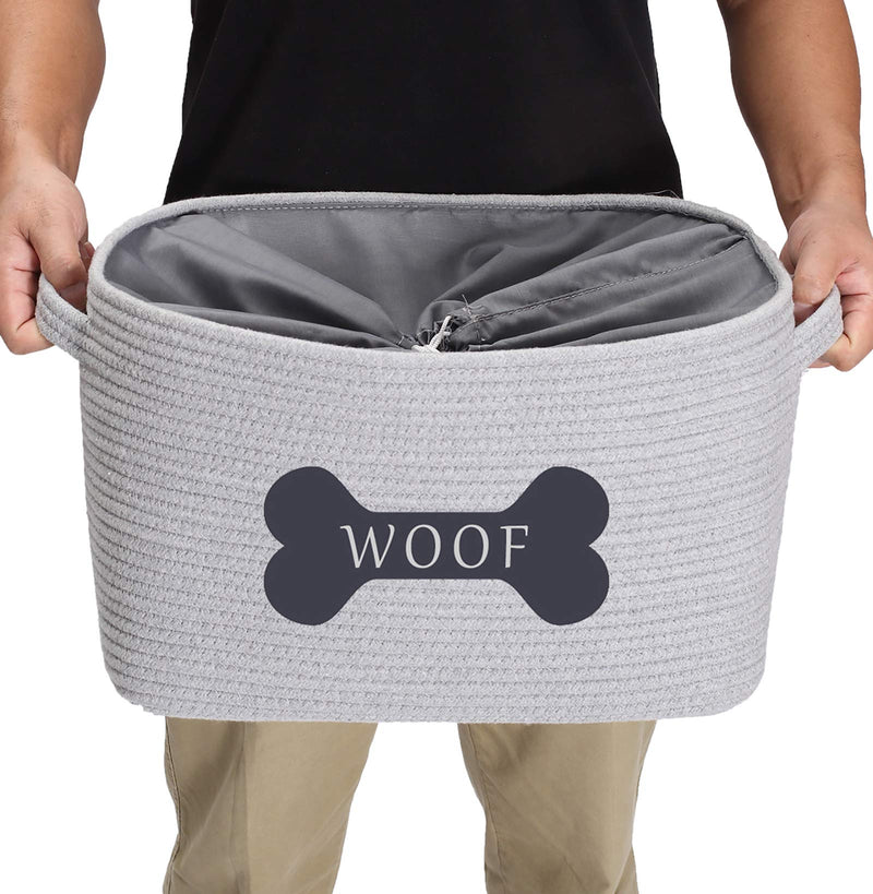 Morezi Cotton Rope Dog Toy Box Puppy Toy Basket Bin with Drawstring Closure - Perfect for Organizing Dog Toys, Blankets, Leashes, Towel, Coats, Diaper, Pet Pee Mat - Gray - PawsPlanet Australia