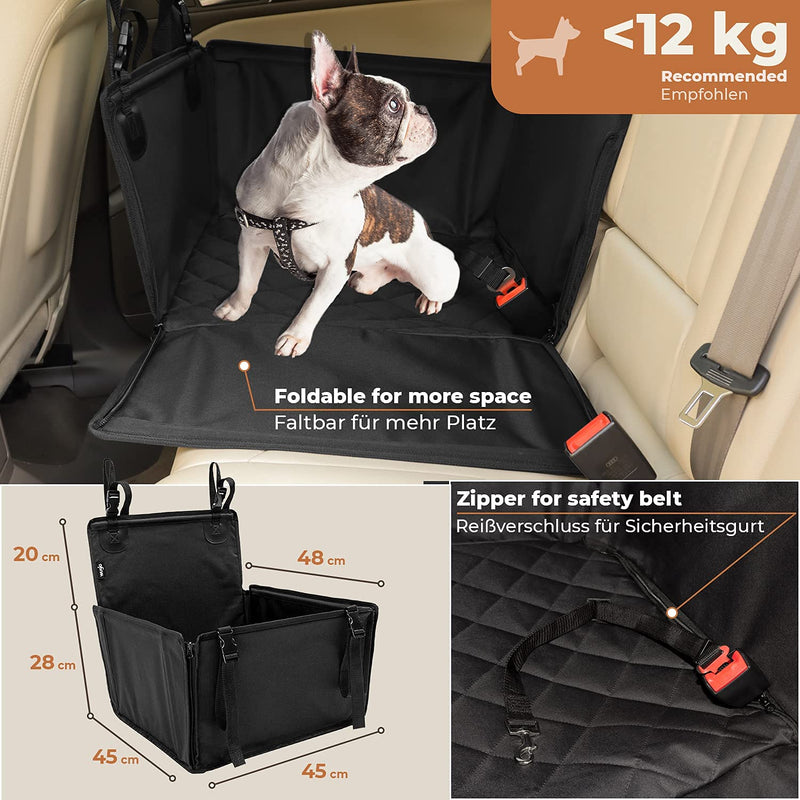 Wuglo Extra Stable Dog Car Seat - Reinforced Car Dog Seat for Medium-Sized Dogs with 4 Fastening Straps - Robust and Waterproof Pet Car Seat for the Back Seat of the Car (S Size) S Black - PawsPlanet Australia