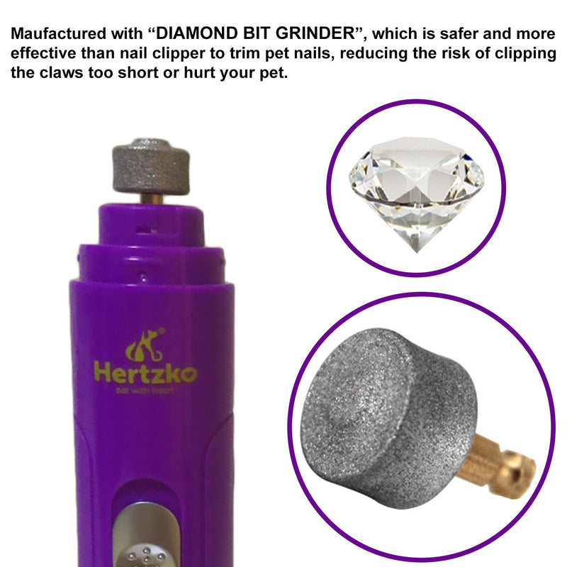 Hertzko Electric Dog Nail Grinder Painless Nail Tool for Puppies, Small Medium & Large Dogs & Cats - Cordless, Portable Dog Nail Trimmer, Clipper - Recharges with Included Micro USB Wire Purple - PawsPlanet Australia