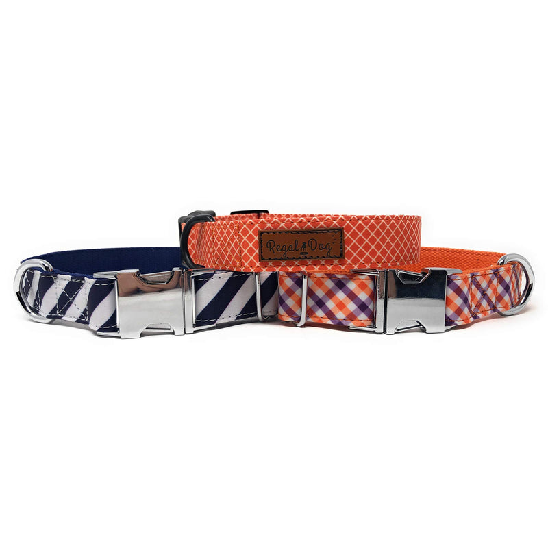 [Australia] - Regal Dog Products Cool Collar | Designer Custom fit for XS, Small, Medium, Large Dog, Cat, Puppy | Fun Dog Gift Idea | Multiple Colors Purple / Orange / White Plaid 