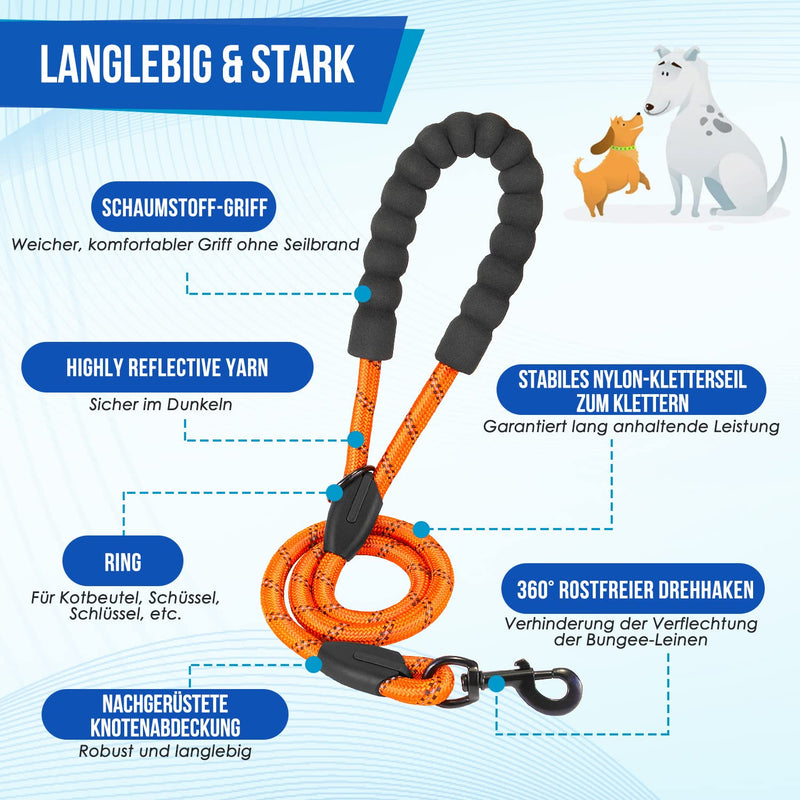 Eyein Double Leash for 2 Dogs, Dog Leash for Large Dogs, Flexible and Reflective Tangle-Free Dog Leash with 2 Padded Handles for Dogs from 11 to 68kg (Orange) Orange Large (Total Weight 11-68kg) - PawsPlanet Australia