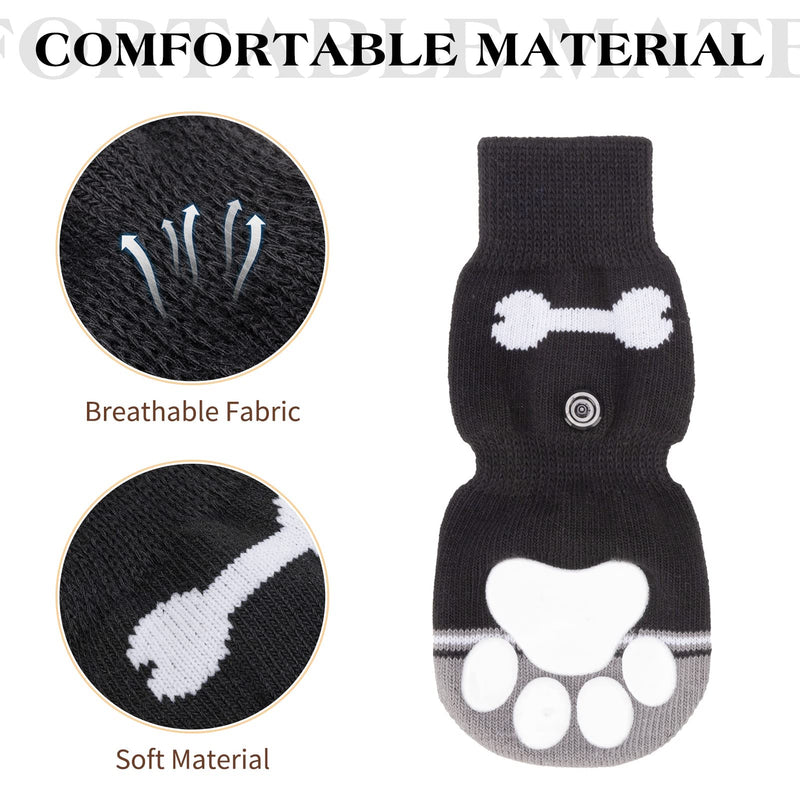 Double Side Anti-Slip Dog Socks - 4 Pairs Soft and Breathable Pet Paw Protectors with Adjustable Straps for Indoor on Hardwood Floor Wear Khaki+Black Medium - PawsPlanet Australia