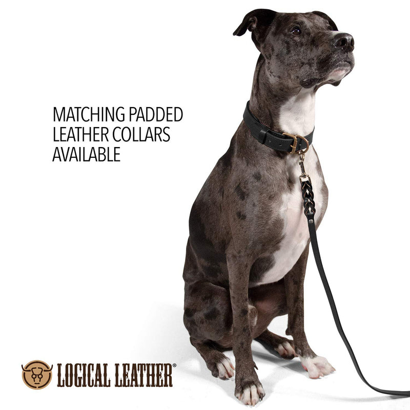 [Australia] - Logical Leather 6 Foot Braided Dog Leash - Heavy Duty Full Grain Leather Lead; Best for Training Black 