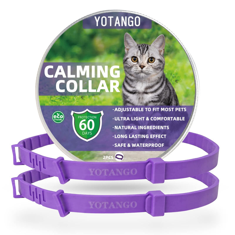 Calming Collar for Cats, Soothing Collar with Pheromones Adjustable Waterproof Calming Collar for Cats with 60 Day Effect for Kittens Medium Large Cats Purple 2 Pieces Purple-2 Pieces - PawsPlanet Australia