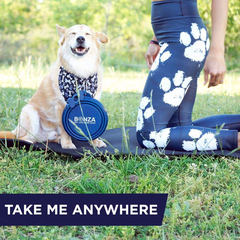 Bonza Collapsible Dog Bowl, Portable Dog Water Bowl for Medium to Large Pets, Lightweight, Sturdy, Leak Proof, Food Safe, Premium Quality Travel Pet Bowl Solution (Large, Navy Blue) - PawsPlanet Australia