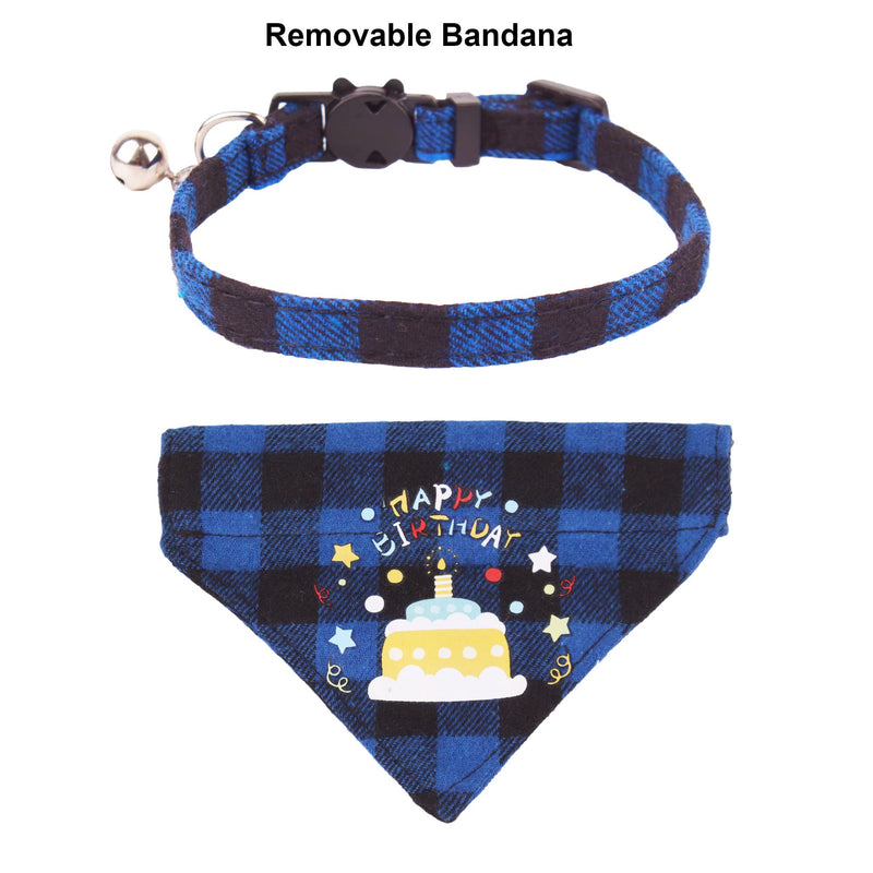 Birthday Cat Collars Breakaway with Bells, 2 Pack Cat Birthday Collar with Removable Bandana, Adjustable Plaid Cat Bandana Collar for Kittens Cats - PawsPlanet Australia