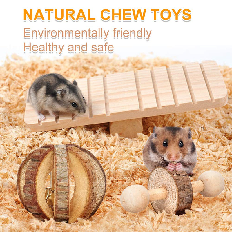 Hamster Chew Toys, Guinea Pig Toys Natural Wooden Gerbil Rats Chinchillas Toys Accessories Dumbells Exercise Bell Roller Teeth Care Molar Toy for Birds Bunny Rabbits Gerbils - PawsPlanet Australia