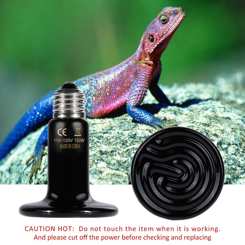 [Australia] - Zacro Reptile Heat Lamp 150W with One Digital Thermometer, Infrared Ceramic Heating Non-light Lamps Emitter 110V (Black) 