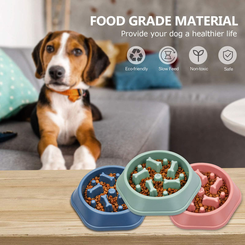 UPSKY Slow Feeder Dog Bowl Anti-Chocking Dog Feeder Bone Pattern Interactive Dog Food Bowl Non-Slide Dog Lick Bowl for Small Medium Dogs Blue+Green - PawsPlanet Australia