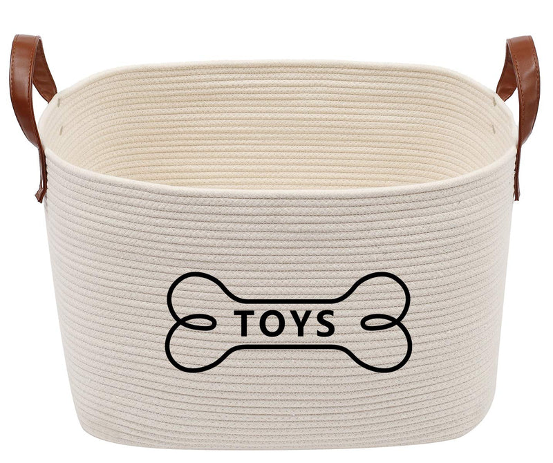 Brabtod Large Woven Cotton Rope Storage Basket with Leather Handles for Toys, Throws, Pillows, and Towels-beige Beige - PawsPlanet Australia