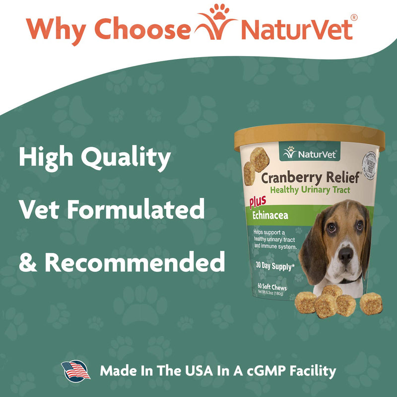 NaturVet CRANBERRY RELIEF + Echinacea Soft Chew Dogs Urinary Tract (CUP) - 60 ct - PawsPlanet Australia