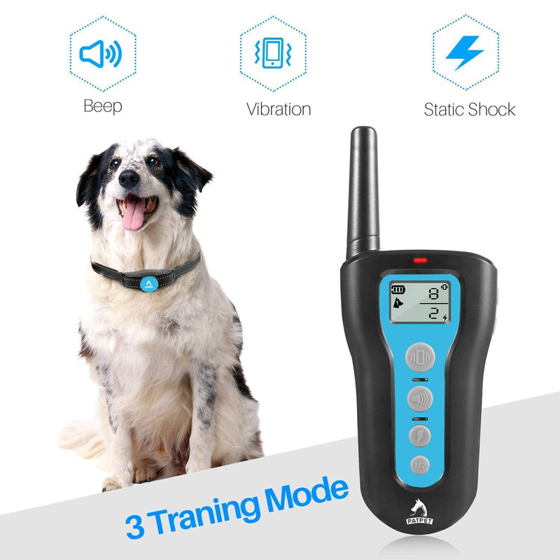 [Australia] - PATPET Dog Shock Collar with Remote, Rechargeable Electric Dog Training Collar with Beep, Vibration & Shock Models, Up to 1200Ft Remote Range, 100% Waterproof, Electric Bark Collar for (8-120Lbs) Dogs 