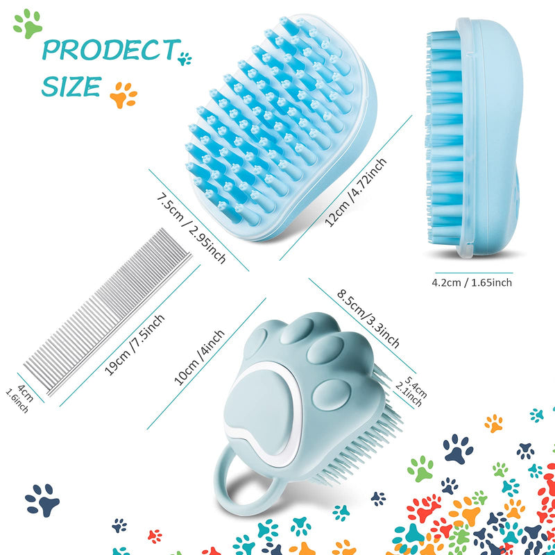 3 Pieces Dog Bath Brush Pet Massage Brush Shampoo Dispenser Soft Silicone Rubber Scrubber Bristle with Pet Stainless Steel Grooming Comb for Dogs and Cats Deshedding Massaging Washing Shower - PawsPlanet Australia