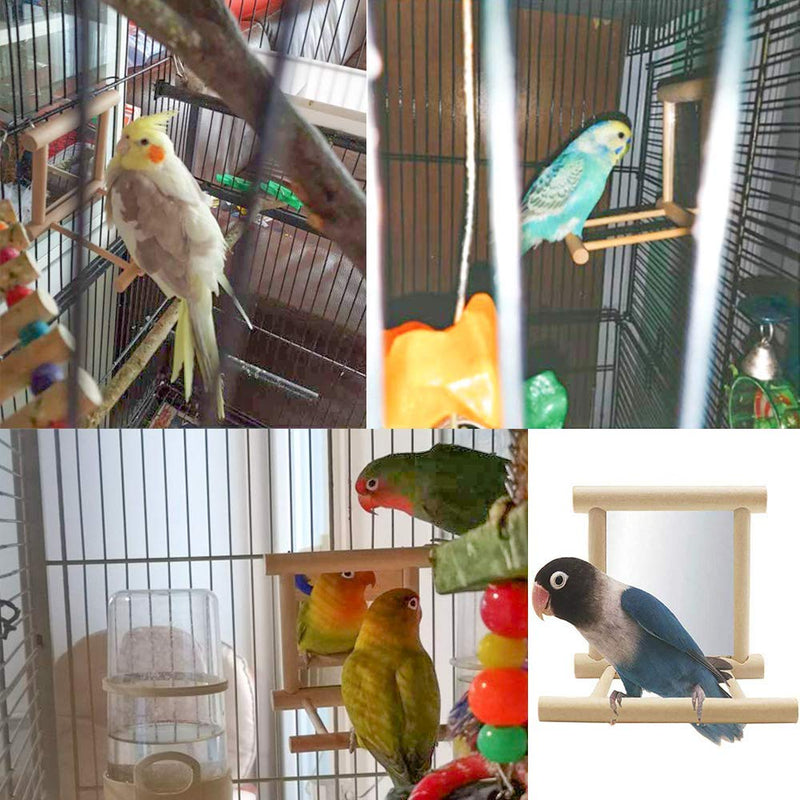 Bird Toy for Parrot Parakeets Conures Cockatiels Cage Swing Wooden Mirror Fun Play Toy for Birds - PawsPlanet Australia