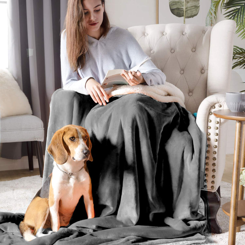 [Australia] - furrybaby Waterproof Blanket Cover, Water-Resistant Pet Blanket for Bed Couch Protection Washable, Reversible Sherpa Liquid Pee Proof Blanket for Dog Baby Grey Small 30*50" 