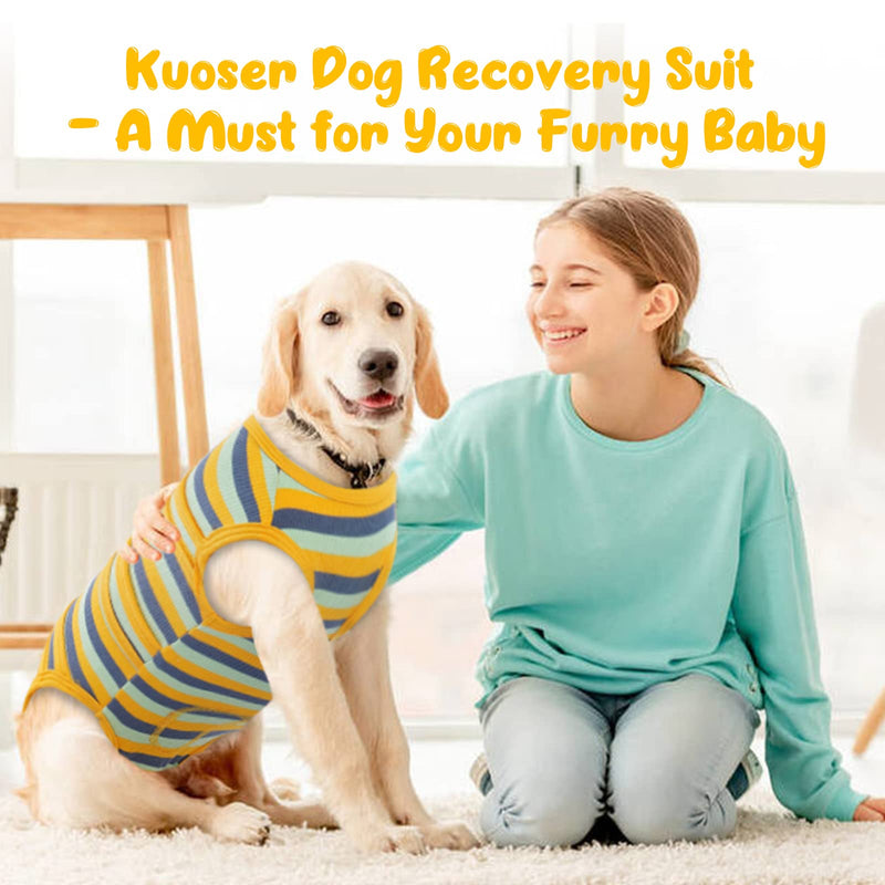 Kuoser Dog Recovery Suit, Surgery Recovery Onesie for Female Male Dogs Cats, Pet Surgical Bodysuit Calming Shirt Doggy Snugly Suits for Abdominal Wounds, Prevent Licking XS Green&Yellow - PawsPlanet Australia