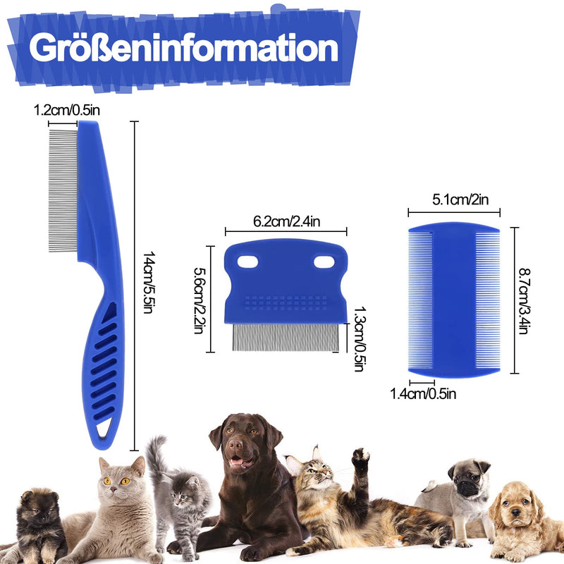 Dog Cat Lice Comb, 3 Pieces Pet Grooming Comb, Flea Tear Stain Remover Comb, Stainless Steel Metal Combs for Effective Against Fleas and Lice, Dogs Cats Grooming Tool (Blue) - PawsPlanet Australia