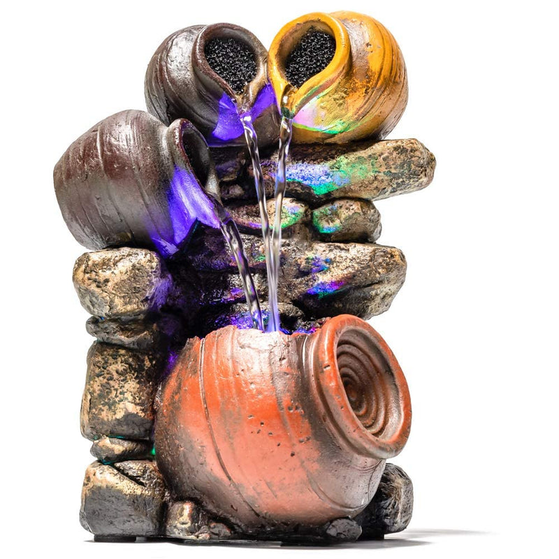 Triple Trickle Honey Pots Water Feature with LED Lights - H27cm - PawsPlanet Australia