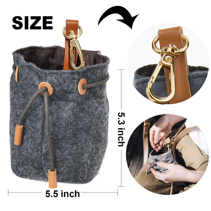 Changeary Dog Treat Pouch - Portable Dog Training Treats Bag, Drawstring Sealing Method and Waist Hook Buckle Snack Bag for Pets - Flexible to Carry, Easy to Open/Close Black Felt cloth - PawsPlanet Australia
