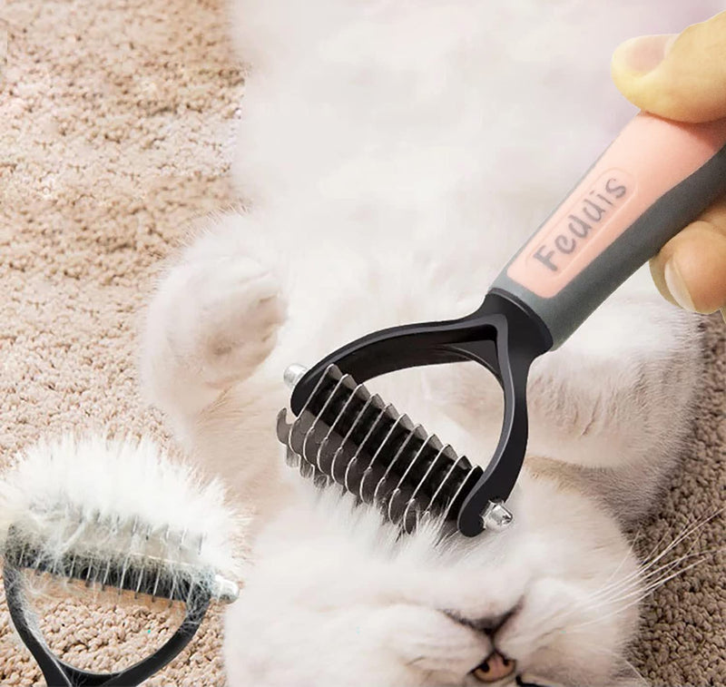 De-matting knife in pet & dog comb stainless steel, pet care set, double-sided undercoat brush for small to large pets, easy to remove undercoat and loosen tangles (S, orange) S - PawsPlanet Australia