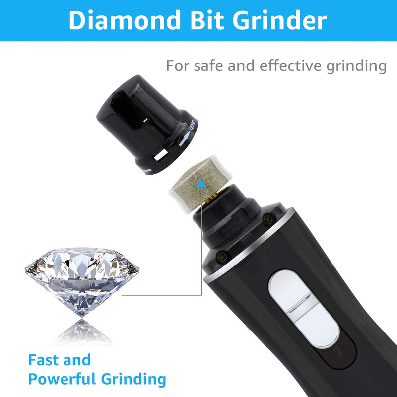 [Australia] - Dog Nail Grinder, Dog Nail Trimmer Clipper, Pet Nail Grinder Painless Cat Paws File Grooming & Smoothing for Small Medium Large Dogs, Professional 2 Speed Electric Recharging Animals Nail Grinder Black 