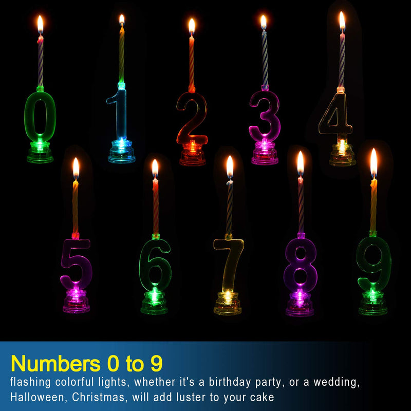 10 Pieces LED Number Candle Set Flashing Birthday Candles and 40 Pieces Wax Candles for Birthday Party (Multicolored Candle) Multicolored Candle - PawsPlanet Australia