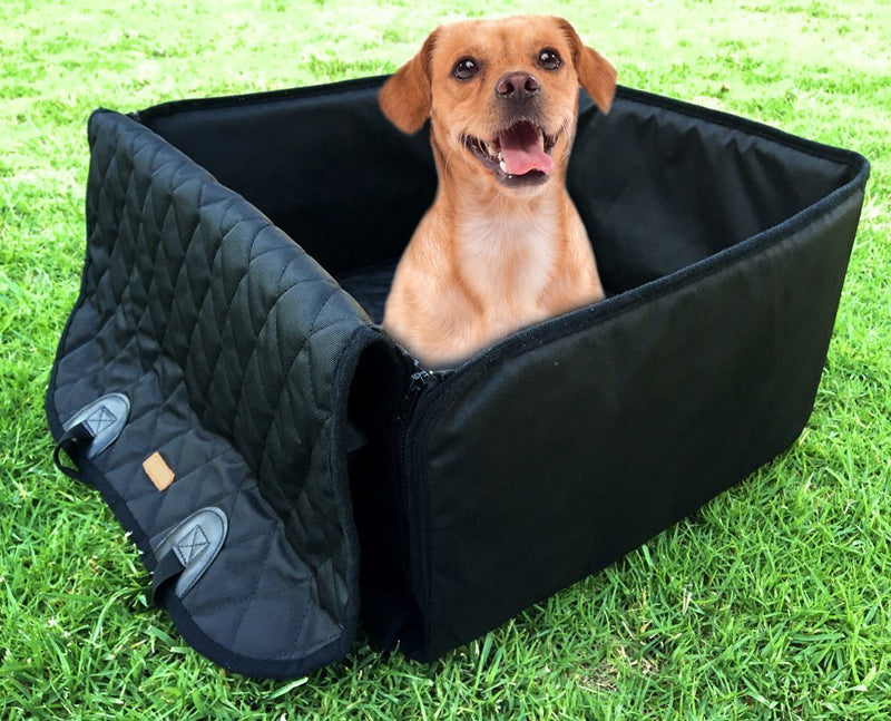 [Australia] - Flow.month Dog car seat Dog Safety seat Pet Front Seat Cover Pet Booster Seat,Deluxe 2 in 1 Dog Seat Cover for Cars Waterproof Dog Front Seat Cover Pet Bucket Seat Cover with Safety Belt BLACK 