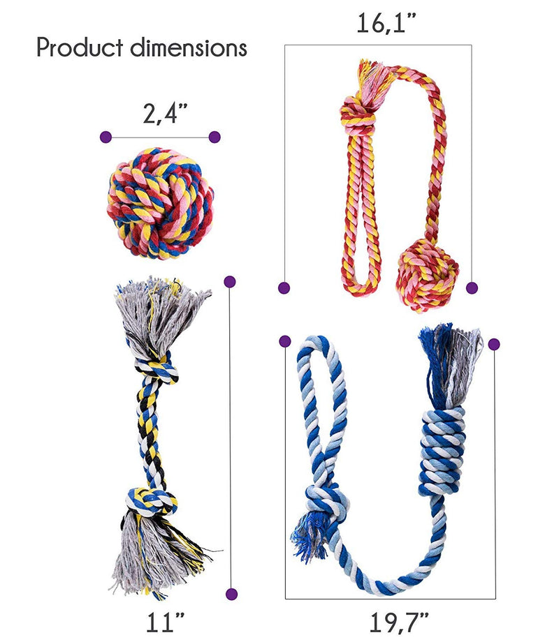 Msrlassn Dog Rope Chew Toys - Puppy Chew Teething Toys Washable Cotton Ropes Puppy Toys - Small to Medium Dogs Dog Toys - Dog Tug Toy Pack (Dog Toy 4pcs Set) Dog Toy 4pcs Set - PawsPlanet Australia